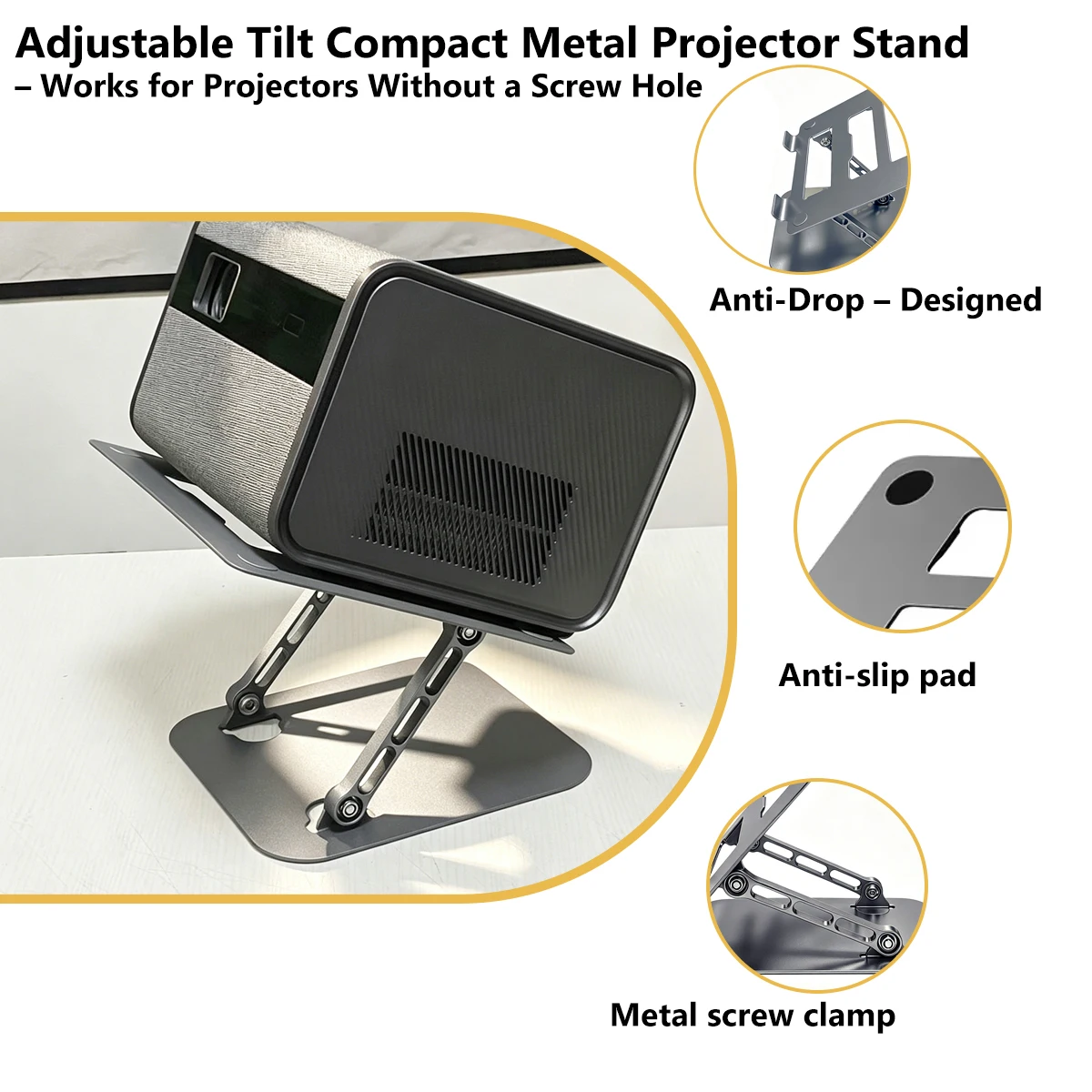 DITONG Compact Metal Stand Tilt Adjustable Anti Drop Hook Anti Slip Pad Metal Screw Clamp For Projectors Without Screw Hole