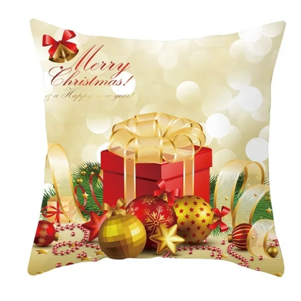 Christmas Golden Ball Bell throw pillow cover with short plush print for living room sofa decoration cushion cover pillow covers