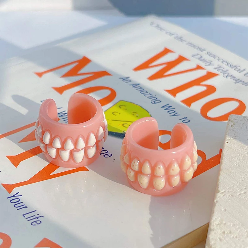 Funny Tooth Gum Opening Rings Creative Punk Rock Tooth Rings Fashion Party Jewelry