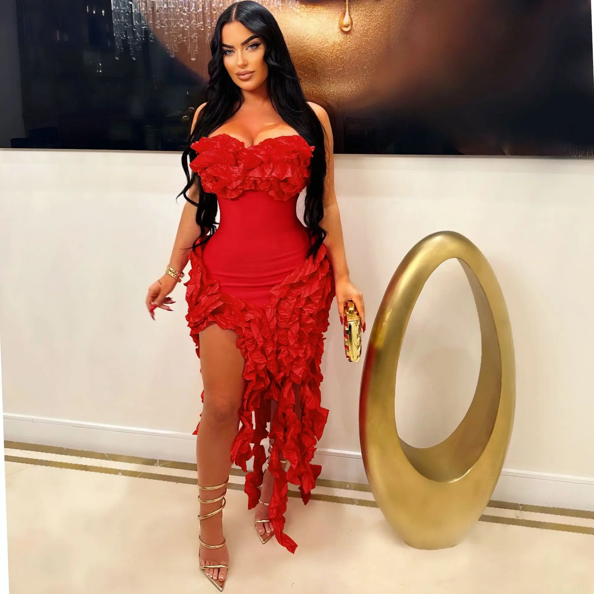 Ladies Summer Sleeveless V-Neck Backless Sexy Mini Dresses For Women Ruffle New Fashion Birthday Party Clubwear