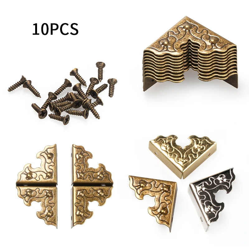 12PCS Antique Jewelry Box Corner Foot Wooden Case Corner Protector Bronze Tone Flower Pattern Carved Metal Crafts 20X20mm