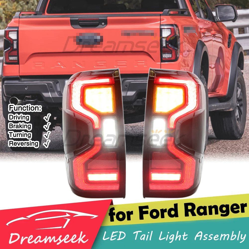 Car LED Tail Light Assembly For Ford Ranger 2022 2023 Rear Stop Brake Driving Lamp With Yellow Turn Signal Clear Lens