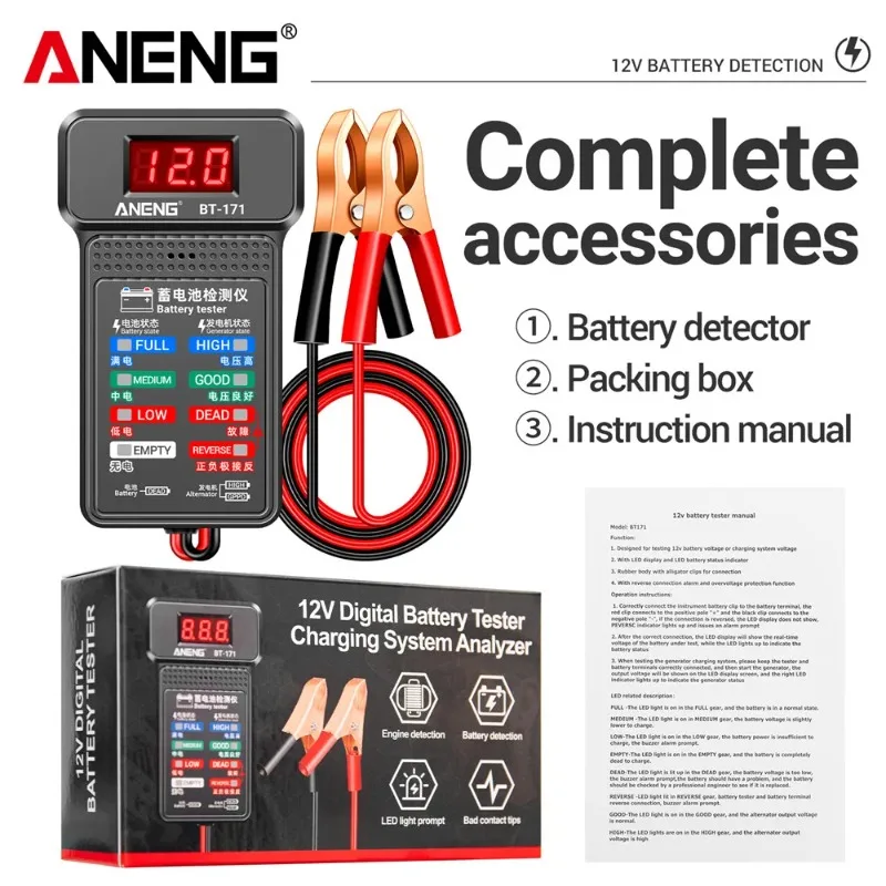 

ANENG BT-171 Multifunctional Battery Testers 12V Auto Repair Industry Detection with LED Reverse Display Screen Electrician Tool