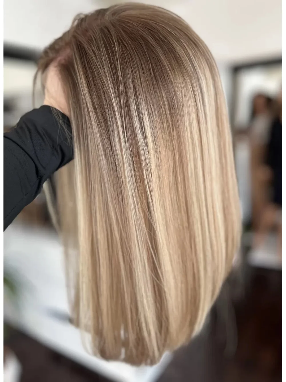 13x4 Ash Roots Warm Blonde Highlight Wigs for Women Transparent Lace Short Bob Wig Blend Human Hair Preplucked Lace Frontal Wig