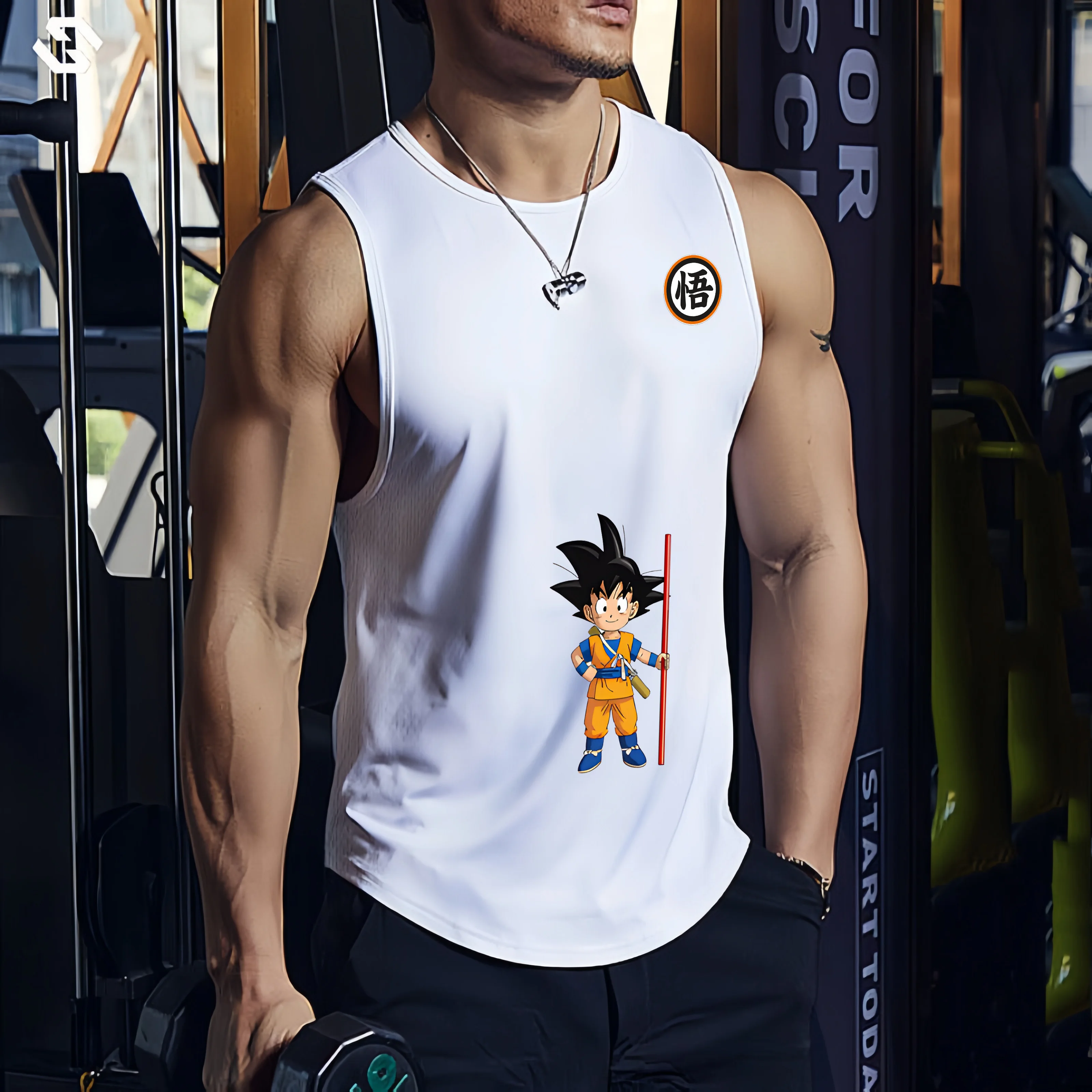 

Dragon Ball Men's Breathable Summer V-Neck T-shirt, Round Collar, Sporty, Running, Mesh, With Print, Gym, Fashion, Sleeveless, C