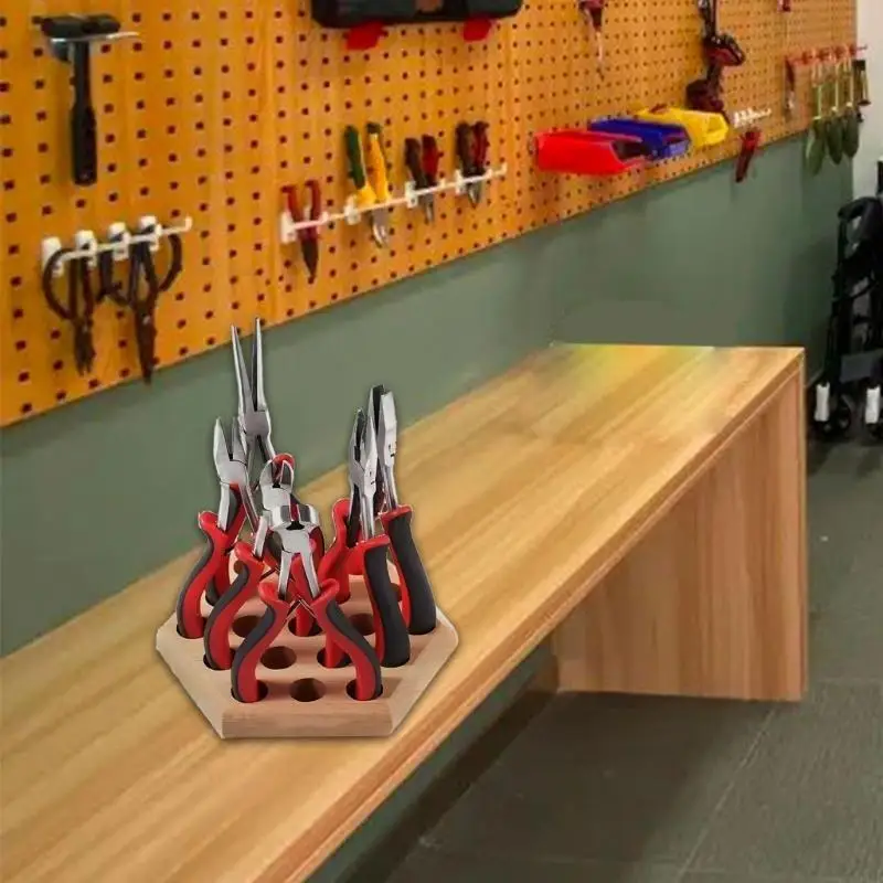 Craftsmen's Wood Plier Storage Racks Effective Hexagonal Pliers Tool Storage Holder for Workshop Organization