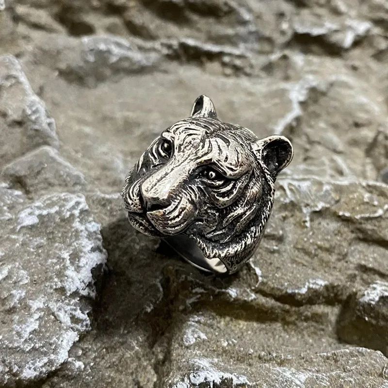 Classic Tiger Gothic Punk Animal Vintage Stainless Steel Ring For Mens Party Gift Jewelry Unisex Retro Fashion Metal Wholesale