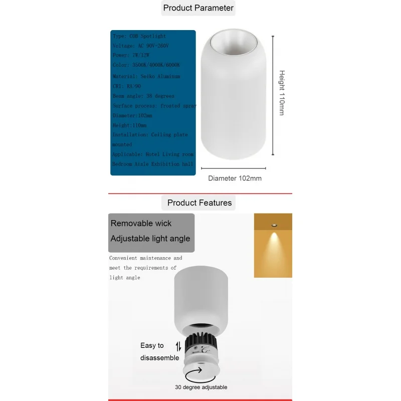 Lampu sorot Led dalam Anti silau 7W 12W terpasang di permukaan Downlight untuk koridor Hotel aluminium lampu plafon dinding Led Lam