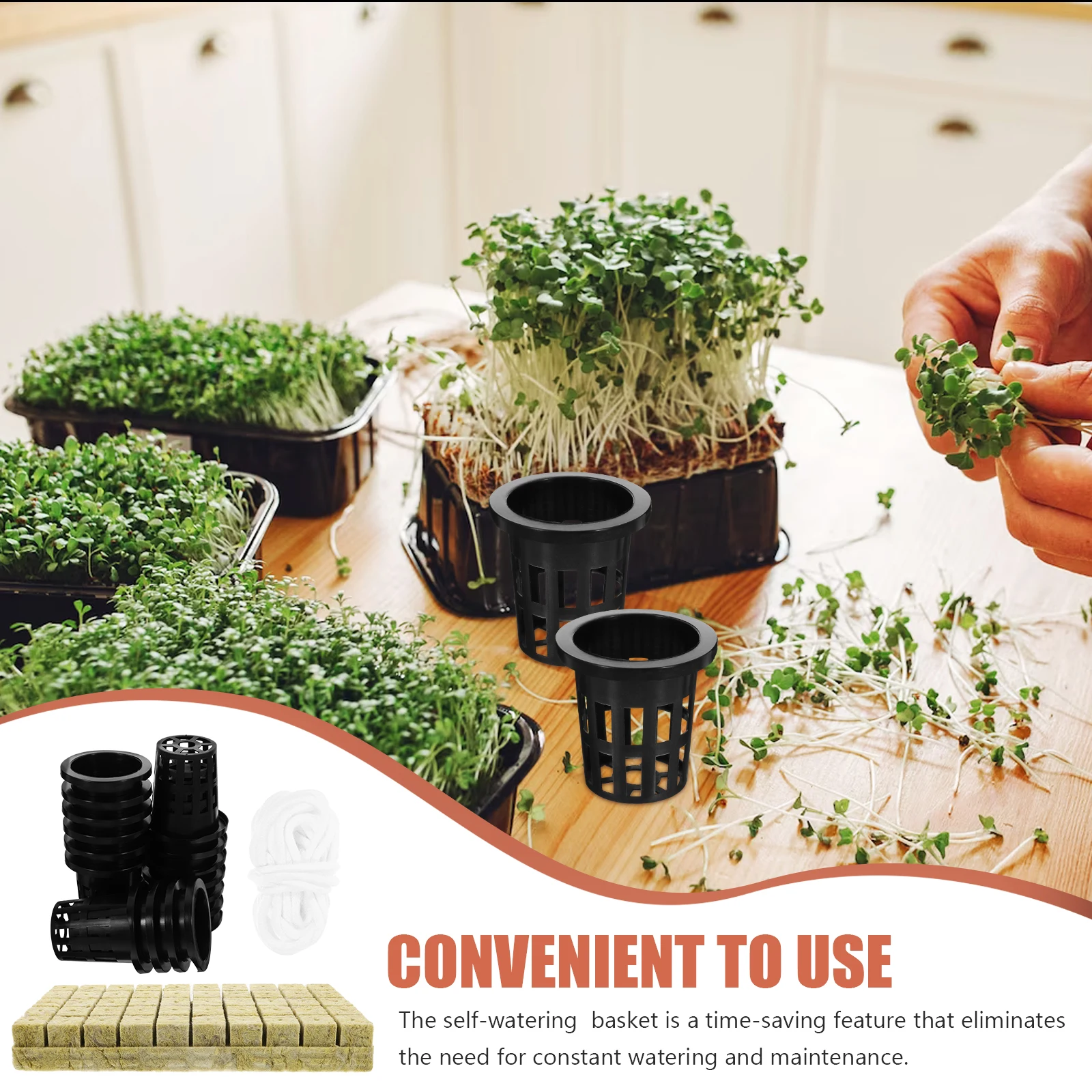 

1 set Self-watering Baskets Hydroponic Kit 25x25x40mm Wool Cubes Cotton Rope Planter Gardening Flowers Vegetables