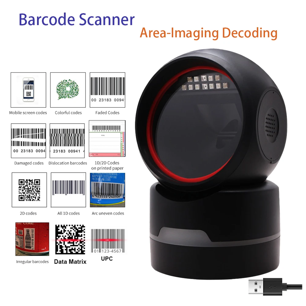 

2D Barcode Scanner Omnidirectional Desktop Automatic 1D 2D QR code Data matrix Area-imaging Decode for Commodity Barcode Reading