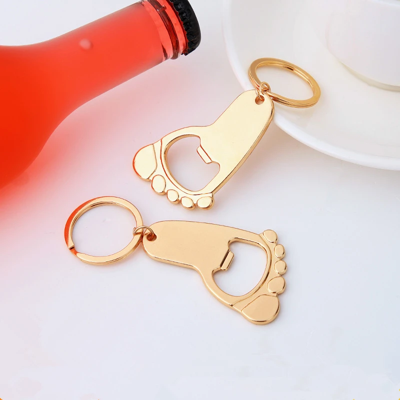 

100pcs Keychain Bottle Opener Christening Gifts for Guests Baby Shower Footprint Keyring Fob Boy