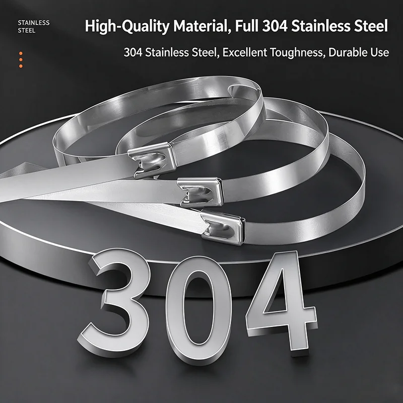 Stainless steel cable ties, 304 metal tightening device, snap fastener, strong fixer, reusable for hanging, steel wire