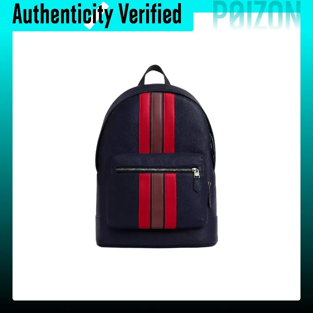COACH West Calfskin Backpacks Large Men's Stripes Black CBI37-QBNI9