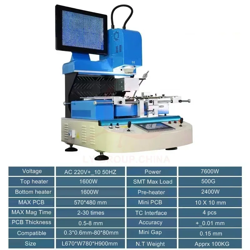 Industrial BGA Soldering Machine LY G880 Hot Air Align Rework Station 7600W Semi-Auto Reballing 3 Zones Max 570x480MM Large Area