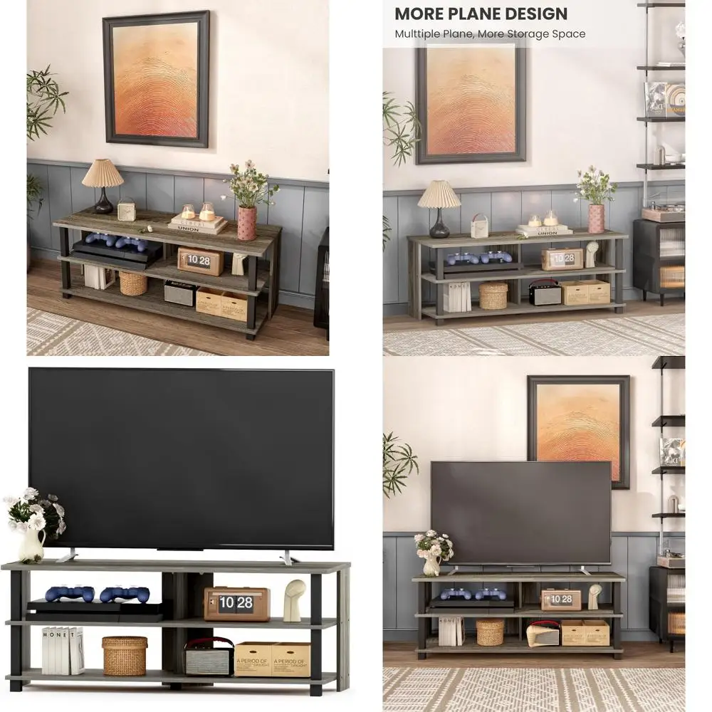 

Серая трехъярусная подставка под телевизор для гостиной, развлекательный центр с двумя полками, подходит для телевизоров до 50 лет.