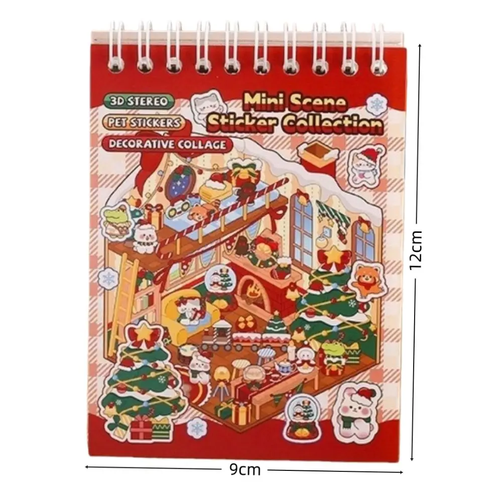 Merry Christmas Miniature Scenes Sticker Mini Size 6 Scenes DIY Sticker Books Creative Crafting Cartoon Pocket Sticker Book