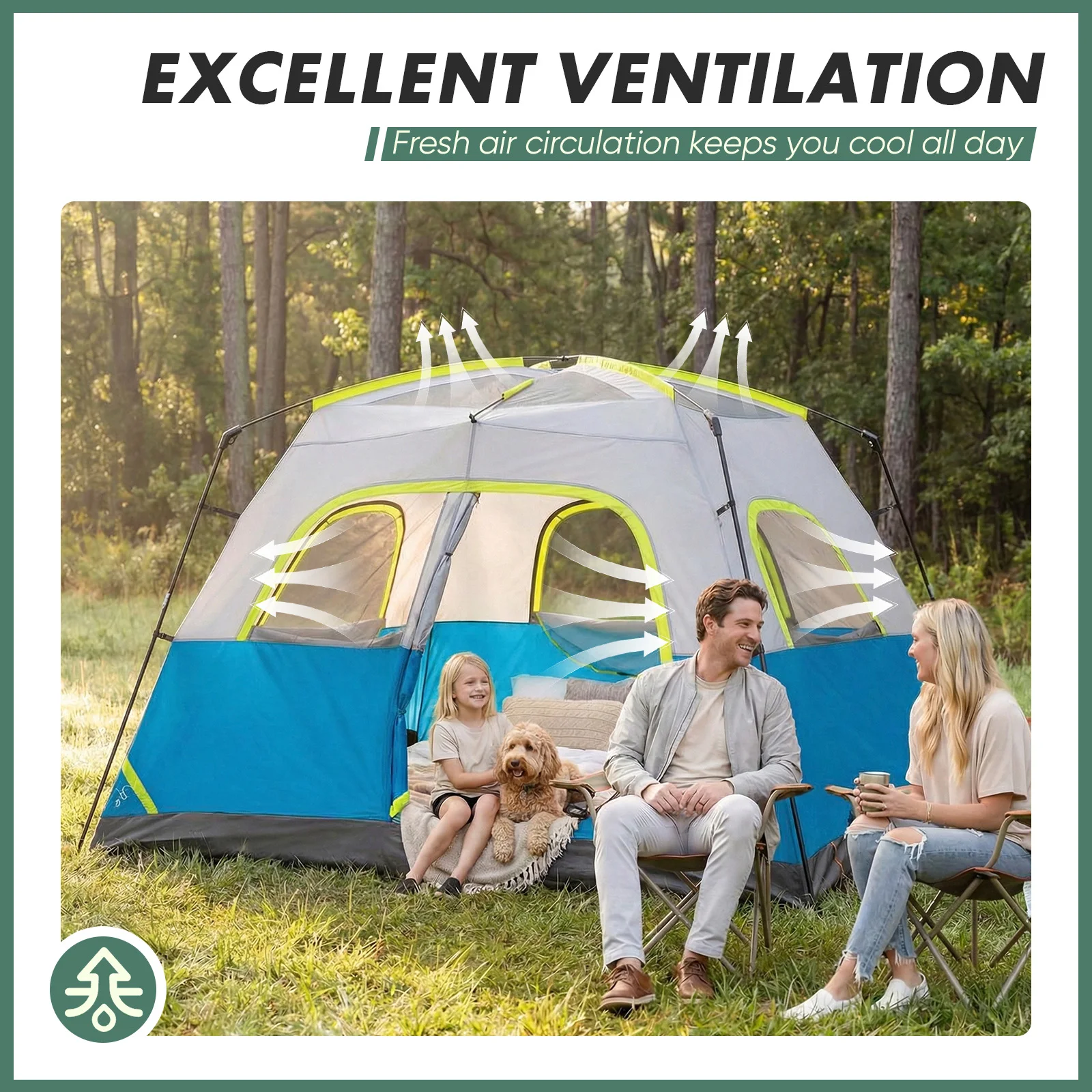 

JHK Outdoor Camping Tent for 6 Person Quick Instant Tents Setup and Waterproof Windproof Dome Tent with Multi-Directional
