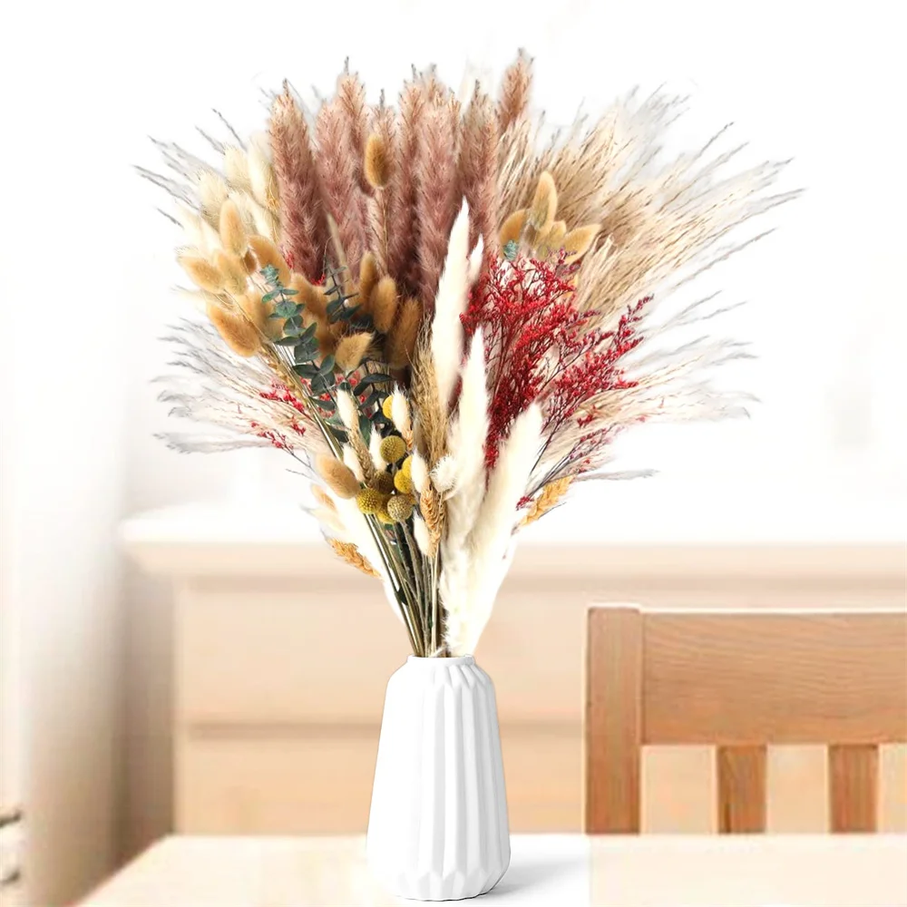 111PCS Natural Dried Pampas Grass,9 Various Dried Flowers Bouquet, Boho Bedroom Decor Aesthetic,Room,Home,Wedding Decoration