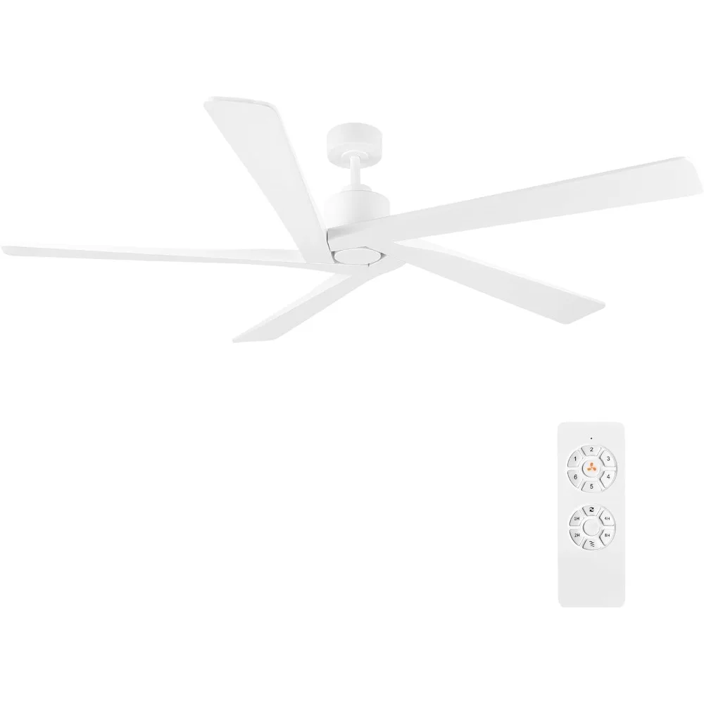 

54 Inch DC Ceiling Fan without Lights, 5 Reversible Carved Solid Wood Blades, 6-Speed Noiseless DC Motor, White