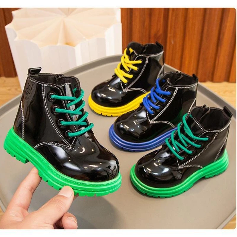 

Autumn Children's Bright Leather Boots 2025 New Style Soft-soled Non-slip Baby Short Boots Fashion Trend Boy Girls Casual Shoes