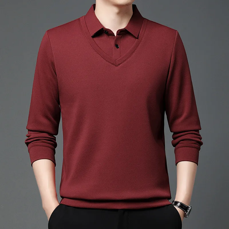 Fashion Loose Spliced Fake Two Pieces Polo Shirts Men's Clothing 2024 Spring New Oversized Casual Pullovers Business Tee Shirt