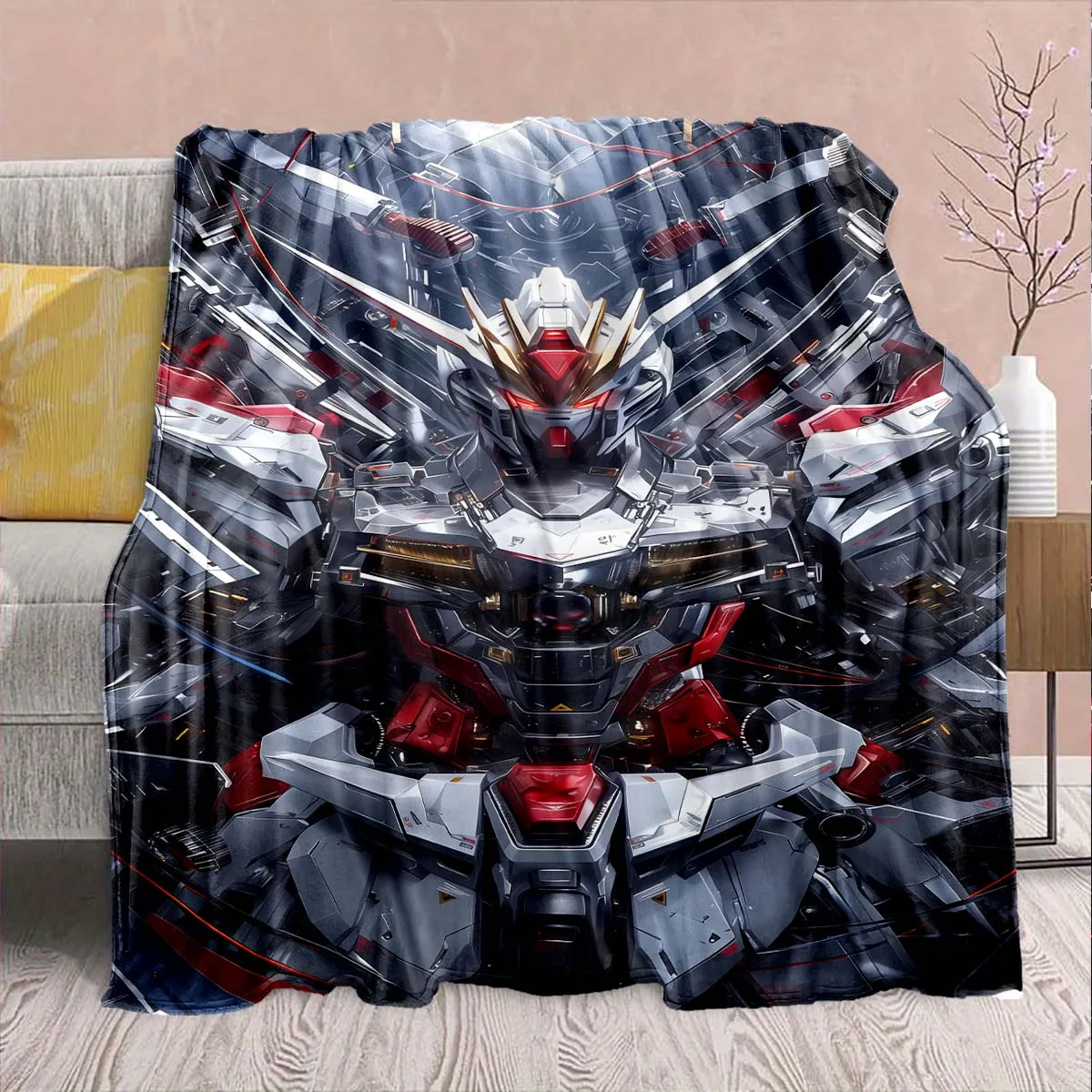 Gundam Anime Flannel Blanket - Soft Warm Perfect for Sofa, Bedding Camping Travel Office Home Decor -QJY