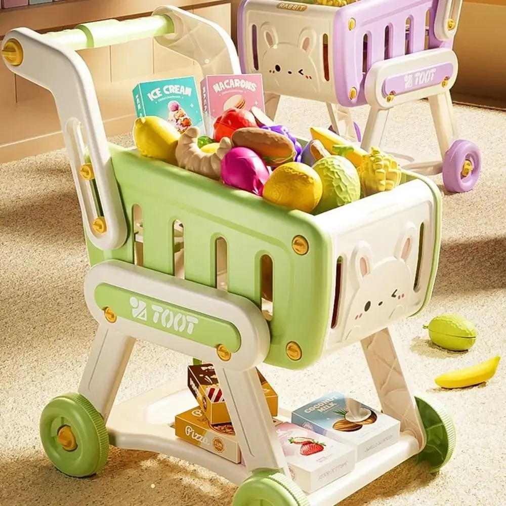 Meerkleurige winkelwagen speelgoedset 32 stks / set 1 trolley doen alsof winkelen speelset speelgoed 8 snacks doos simulatie kinderen rollenspel speelgoed