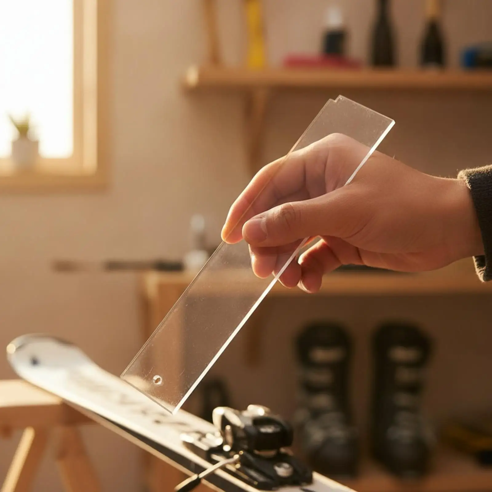 Clear Acrylic Ski Wax Scraper for Snowboard Base Prep and Glide Surface Polishing Stand for Home Tuning Bench
