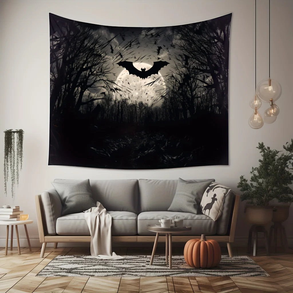 VIKAMA Halloween-Wandteppich, dunkelthemtig, Fledermaus-Wandbehang, Wohnzimmer- und Schlafzimmerdekoration, Wandteppich, Heimdekoration