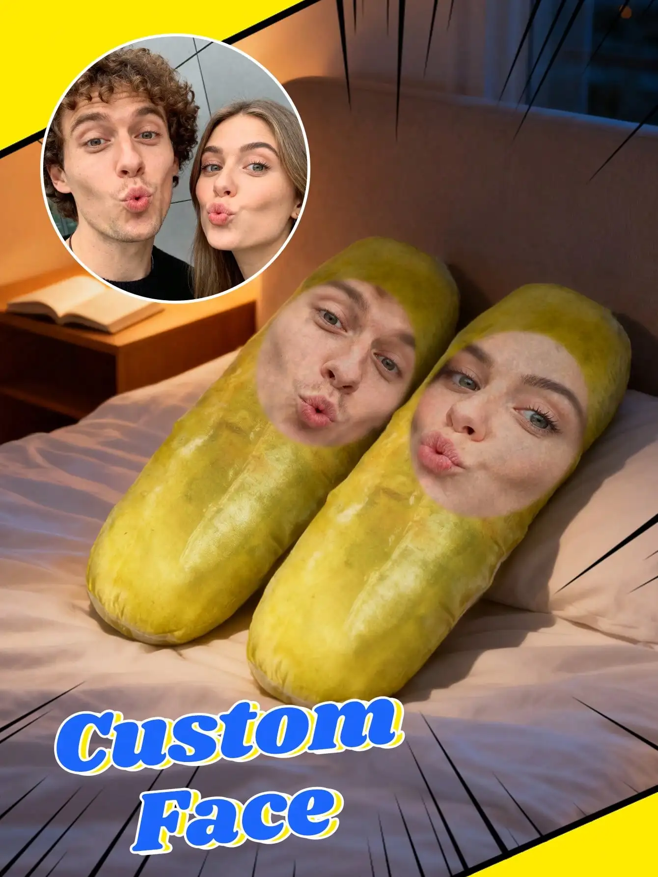 1pc Personalized Face Cucumber Plush Pillow Funny Photo Cushion Ugly Cute Stuffed Throw Pillow Novelty Gift For Friends Family