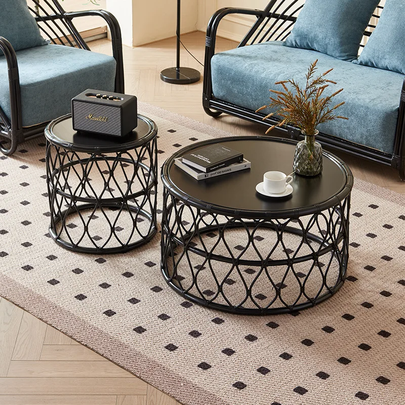 

*Nordic rattan coffee table home living room simple B & B hotel wabi-sabi wind round tea table combination