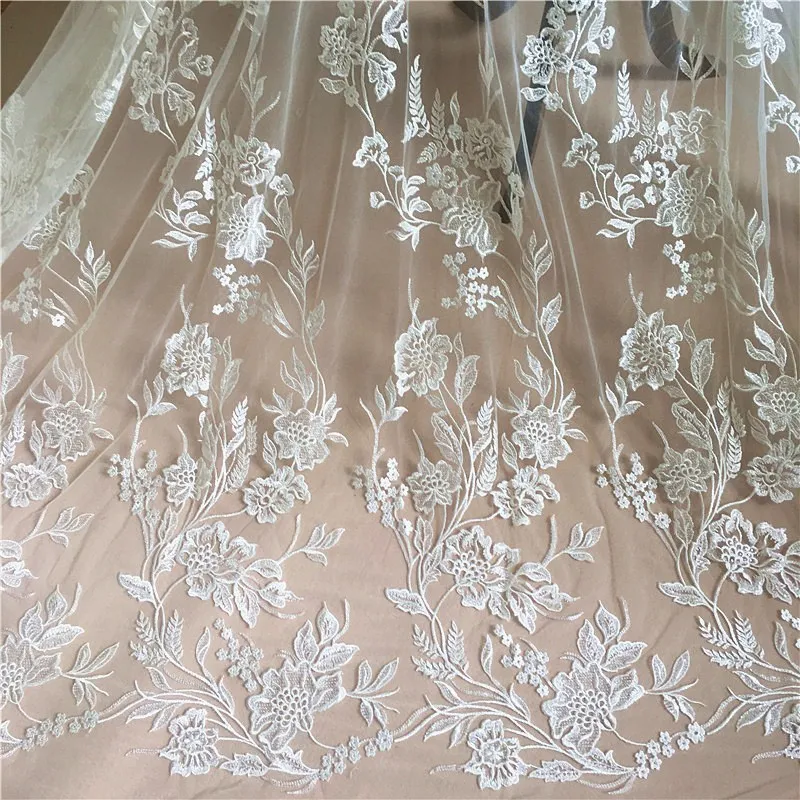 Embroidery Lace Fabric with Sequins, Wedding Dress Fabric, Flower Duolei Si, DIY Accessories, RS316