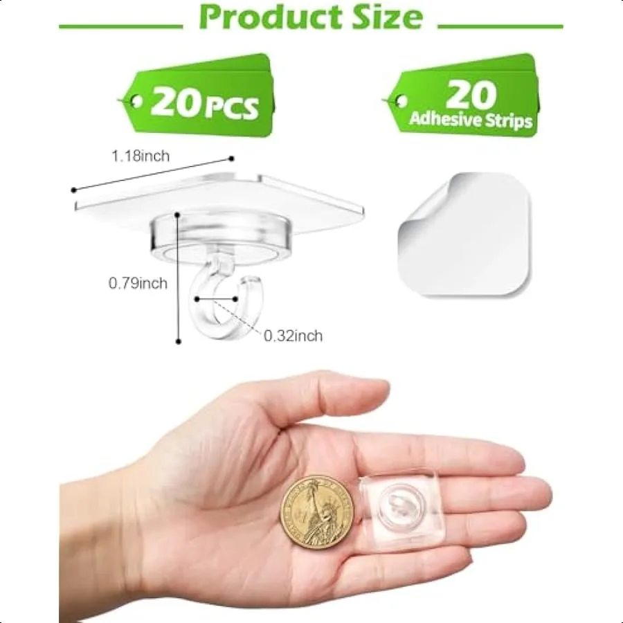 Ganci adesivi per soffitto per appendere decorazioni, confezione da 20, senza trapano, piccole strisce per appendere soffitto a goccia per decorazioni, decorative trasparenti Cei