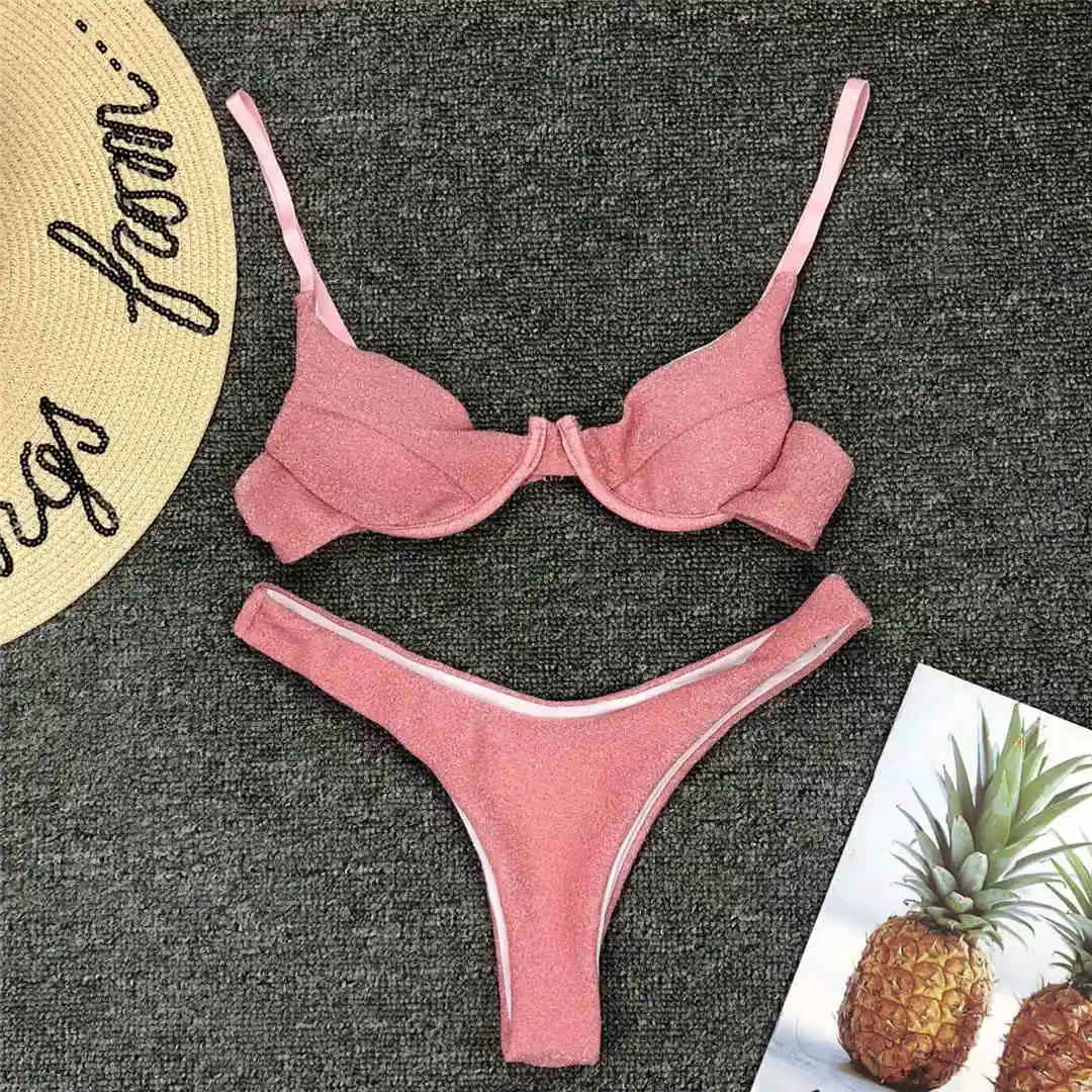 Glitzernder, funkelnder Bikini mit hohem Beinausschnitt, Damen-Badebekleidung, zweiteiliger Bikini-Set, Badeanzug, Damen V1251 – Detail 12