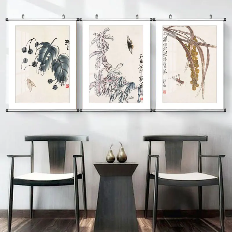 Teahouse Decor Chinese Famous Canvas Painting Qi Baishi Fruit Peach Zen Wall Art Poster Picture Print Office Living Room Home