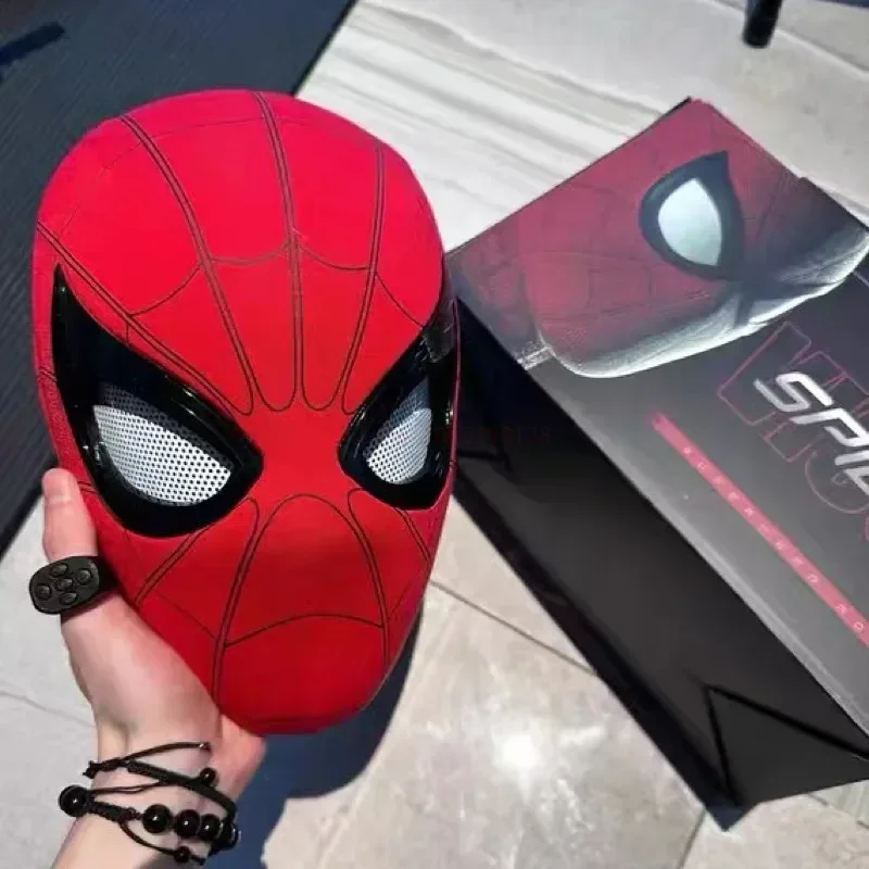 Spiderman Electronic Mask Moving Eyes Spider Man Cosplay 1:1 Remote Control Elastic Headgear Model Toys Adult Birthday Toys Gift