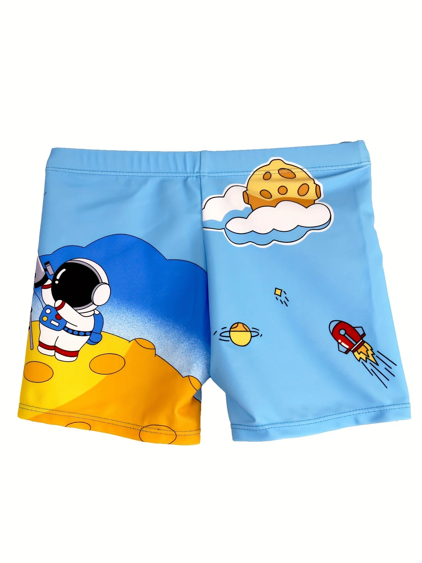 سروال سباحة سريع الجفاف للأولاد ، نمط رائد فضاء كرتوني ، شورت شاطئ بخصر مرن ، ملابس سباحة للأولاد ، عطلة صيفية