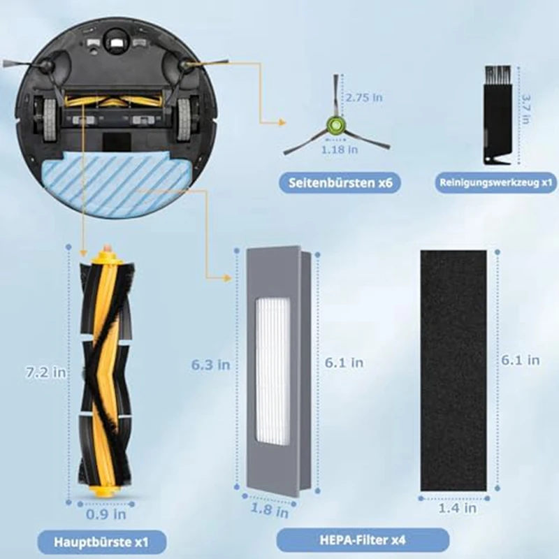 Ecovacs deebot n8およびt8の交換用アクセサリー,ecovacs t8 max,t9,t9,ozmo 950,920, 1セットの交換部品