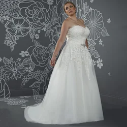 Wedding Dress Plus Size for Women Bride Customized Sexy Sweetheart Sleeveless Lace Applique A Line Sweep Train Tulle Bridal Gown
