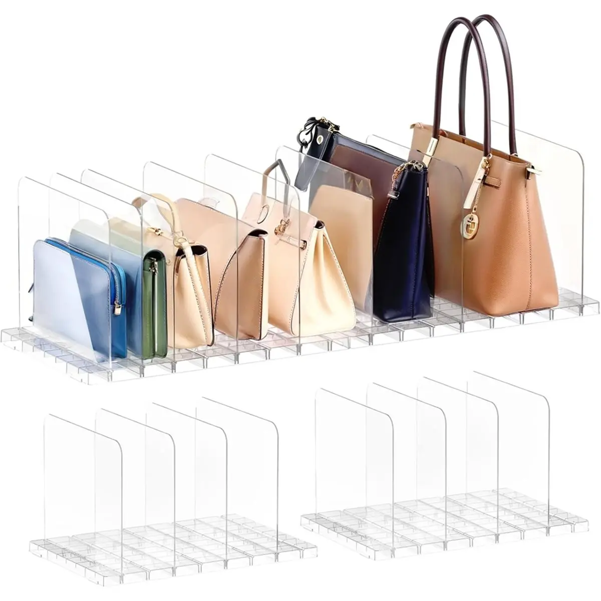 2026 New Purse Organizer for Closet, Stackable Handbag Storage Shelf, Adjustable Clear Shelf Dividers, Keep Clutch,for Bedroom