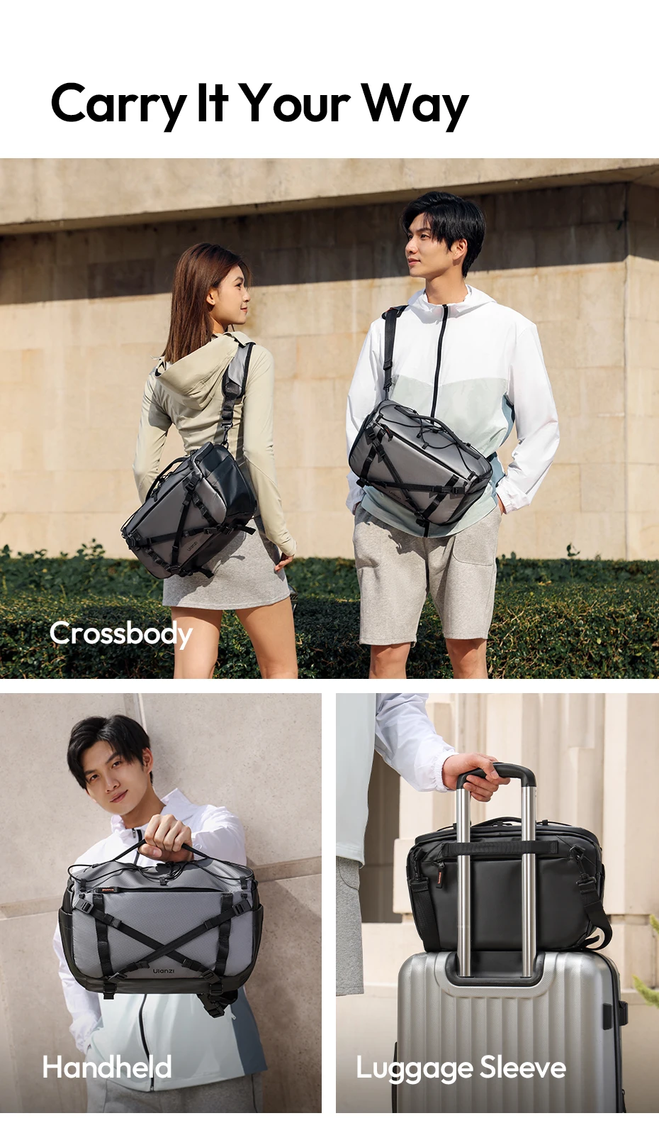 Ulanzi SU02 13L Umhängetasche für Kameras, Objektive, Laptops, Reisen, Schultertasche, Handgepäckhülle mit abnehmbarem Trennwand – Detail 5