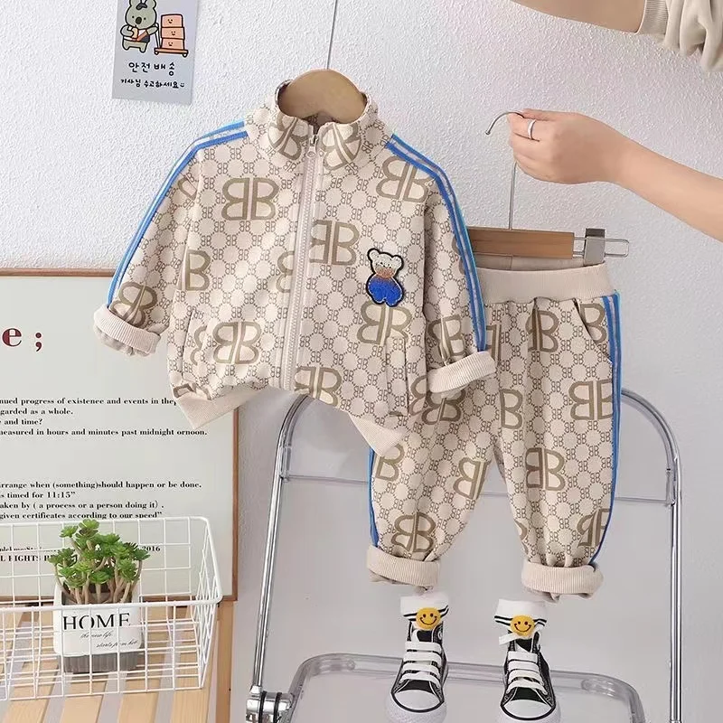 

Small and Medium-sized Children's Korean Spring Autumn Baby Boys Clothes Set Jacket And Pants Two Piece Casual 1-5Year Girls Set