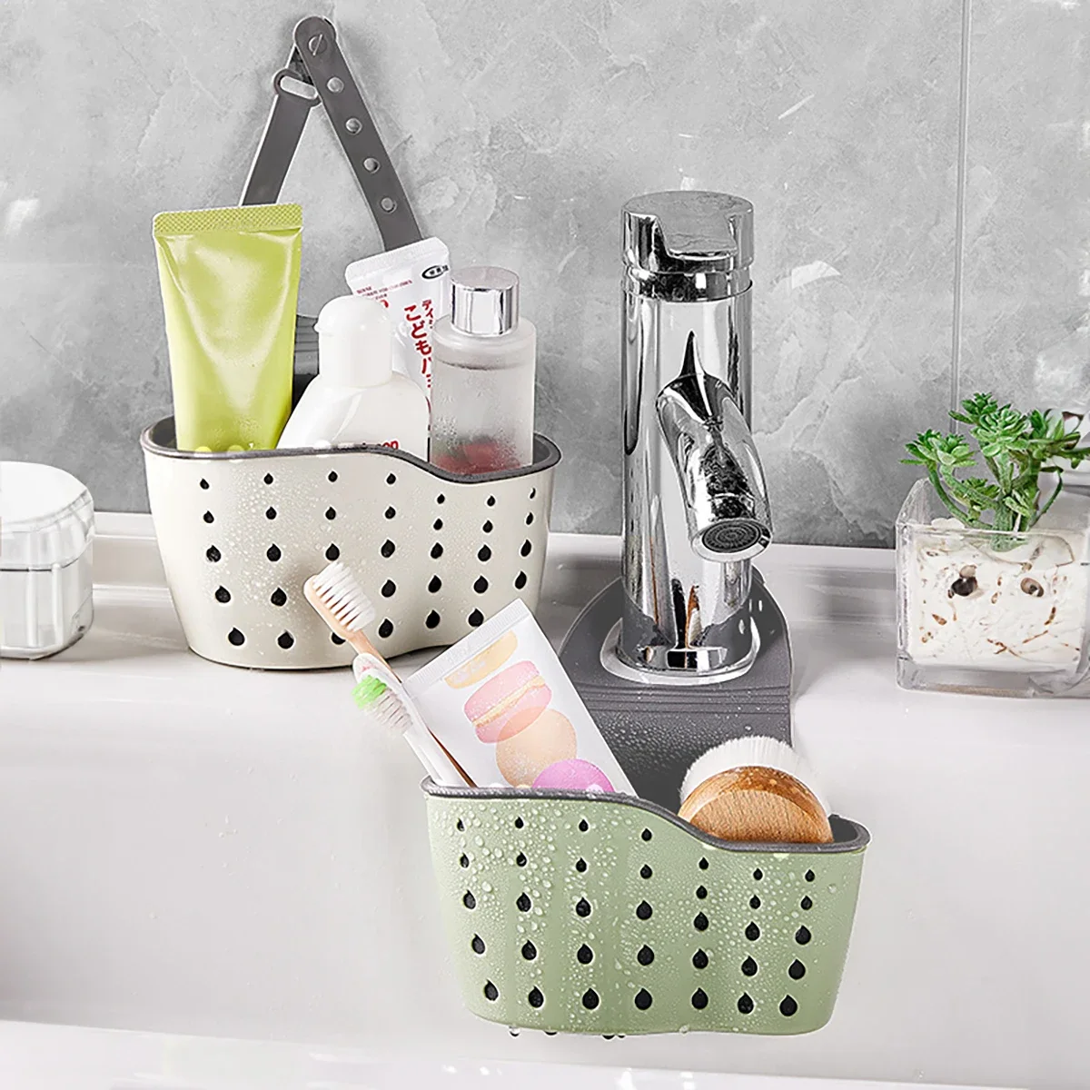 1/2pcs Sink Draining Hanging Basket Adjustable Kitchen Accessories Rubber Sink Bag Soap Sponge Shelf Faucet Holder for Bathroom