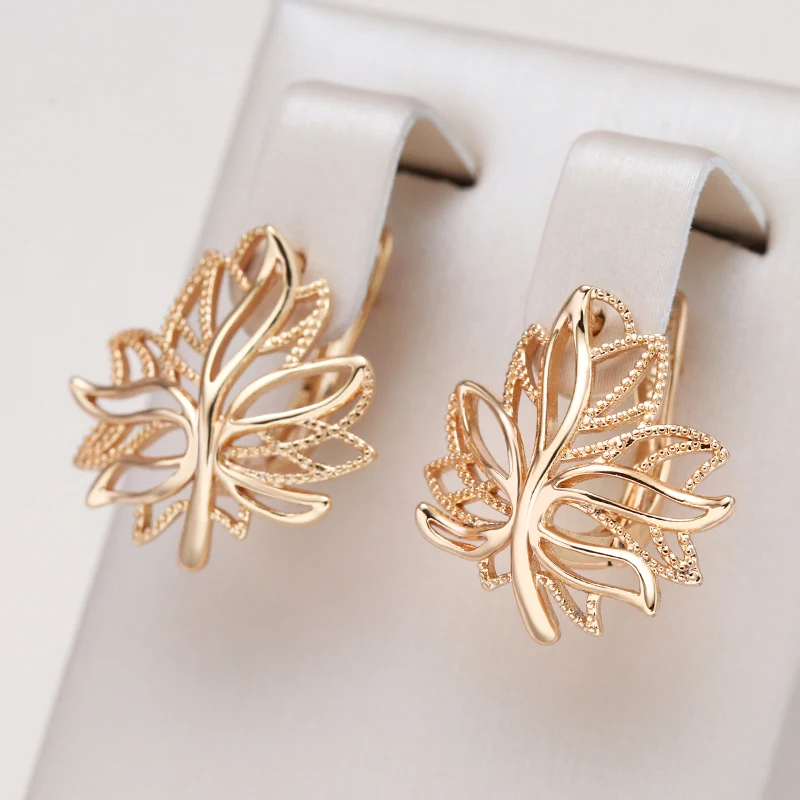 Kinel Hot Fashion Glossy Dangle Earrings 585 Rose Gold Simple Leaf Earrings For Women High Quality Daily Fine Jewelry