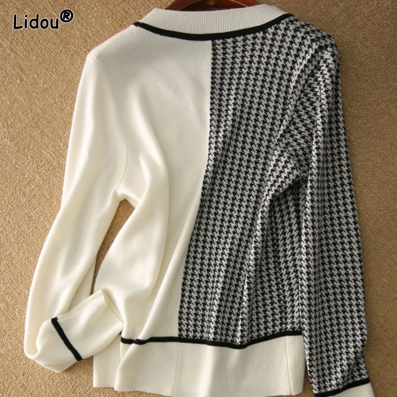 Vêtements patchwork vintage pour femmes, poches boutonnées, col en V, optique, pulls avec LatejGraphic, automne, hiver, 2022