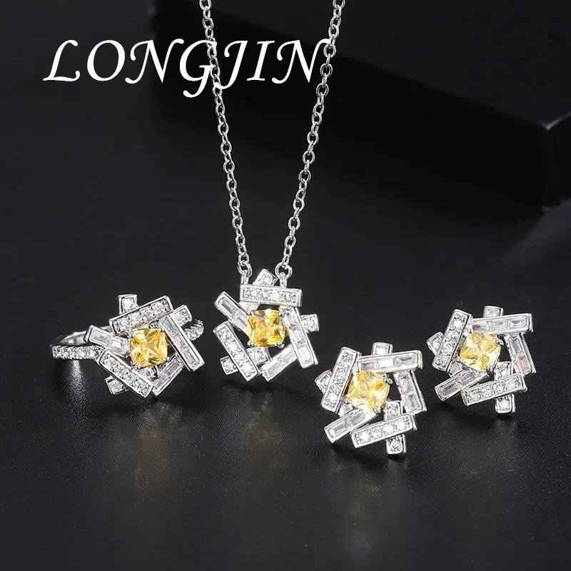 

2022 Summer New Necklace Ring Earrings Topaz Stone Yellow Crystal for Women Luxurious Party Wedding Fine Jewelry Birthday Gifts