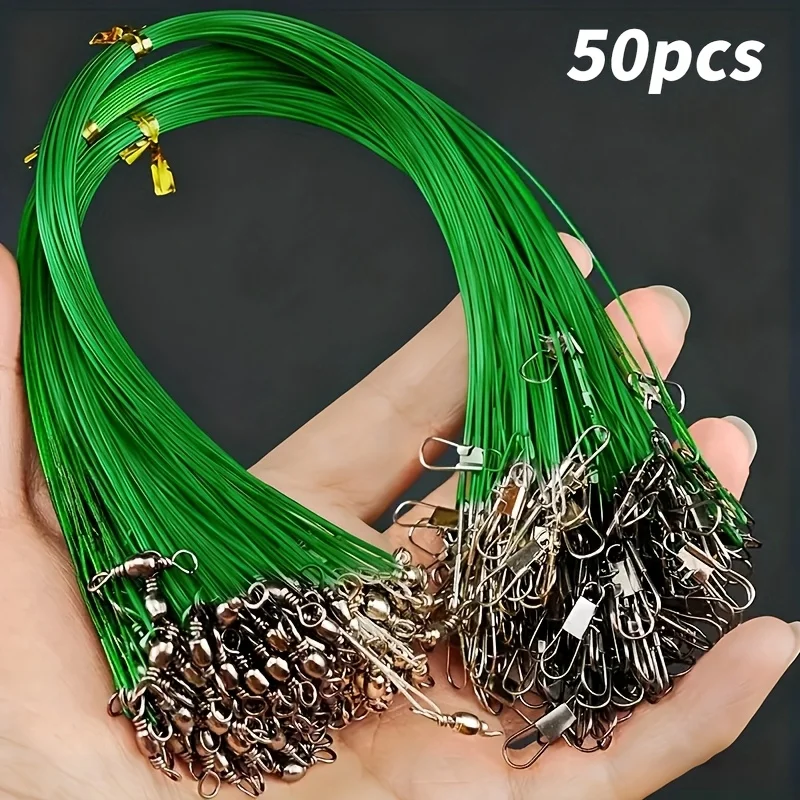 50 stücke Reine Köder Stahl Angelschnur Geflochtene Spur Draht Linie Anti-biss Linie Schock Spinning Führer Rigs Konische Leine snap Wirbel