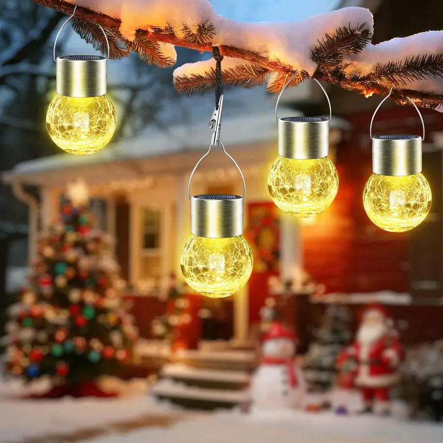 

Hanging Lights Outdoor 12 Pack Cracked Glass Ball Lanterns Waterproof Christmas Decoration Warm Lighting for Tree Patio Umbrella