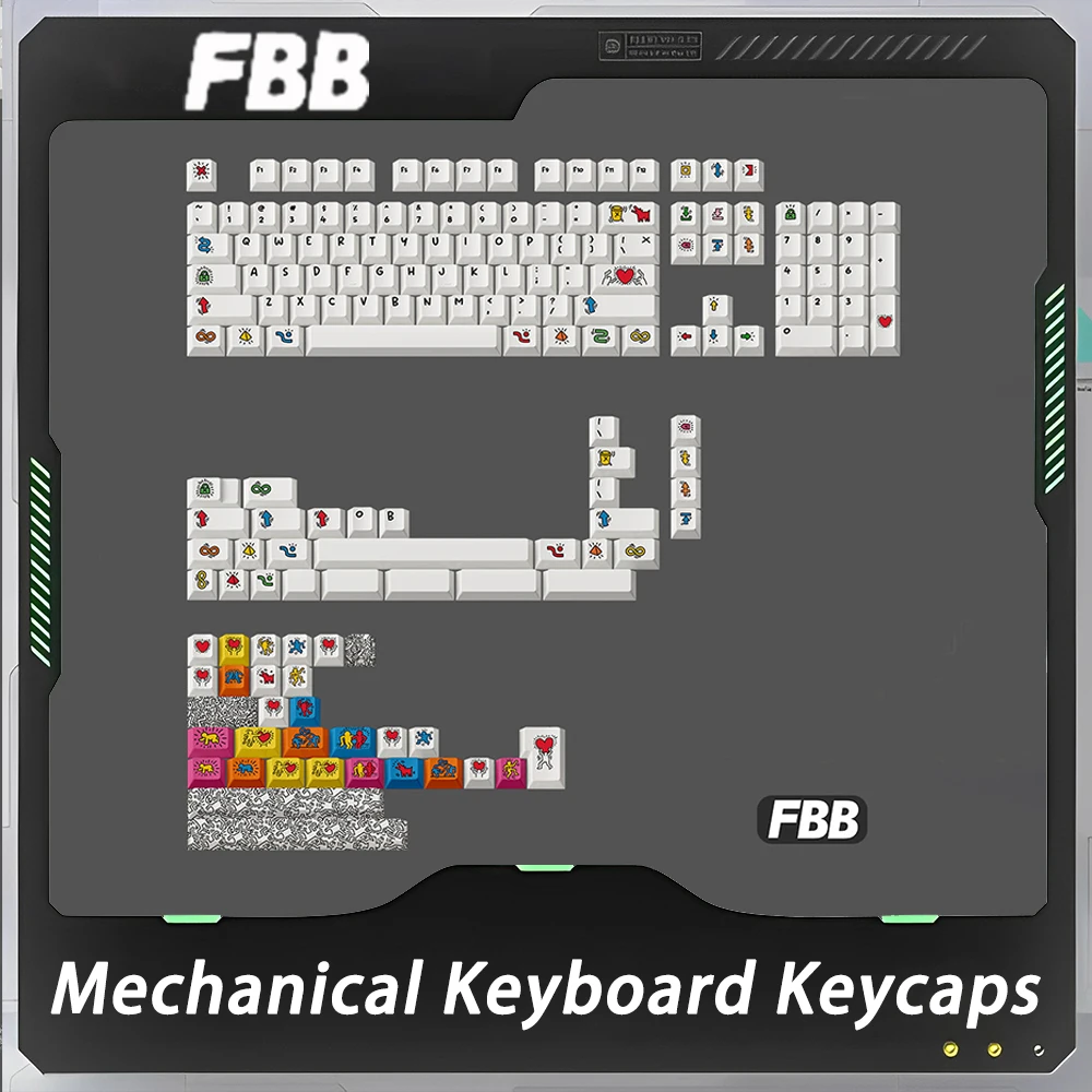 

FBB Scrawl Mechanical Keyboard Keycaps Set Thermal Sublimation 165 Keys PBT Keycap Wooting Personalized Pc Gamer Accessories