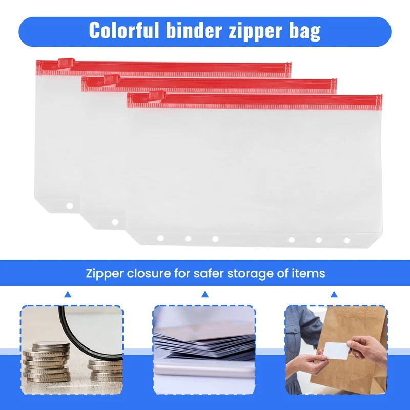 TTKK-Pochettes de reliure en PVC avec fermeture éclair, dossier d'enveloppes de trésorerie transparentes à 6 trous, sacs de développement d'argent sur cuir chevelu Evaluadt, Hot Horizon Budget